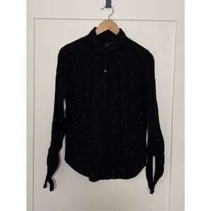 Rails Robyn Black Star Blouse Womens Sz S Embroidered Tie Sleeve Linen‎ Blend